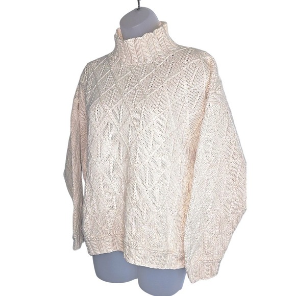 VTG Hunt Club Cable‎ Knit Sweater Mock Neck Ivory Cream Textured Pullover Size L - Picture 2 of 12